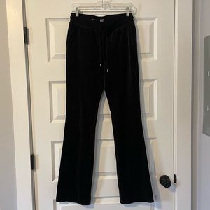 Mid Rise Velour Flare Sweatpants in Black